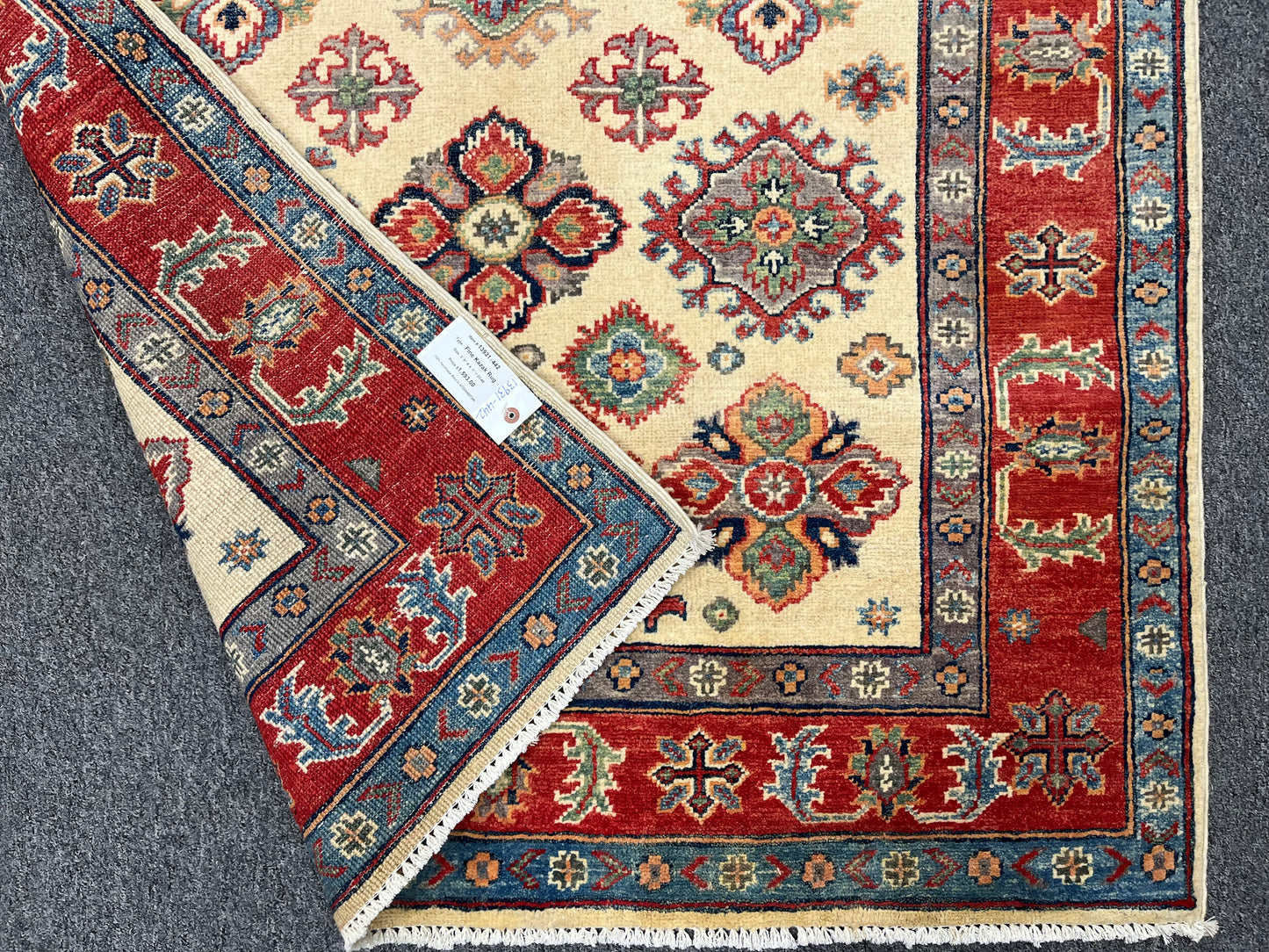 4X6 Kazak Beige Geometric Handmade Wool Rug # 13931