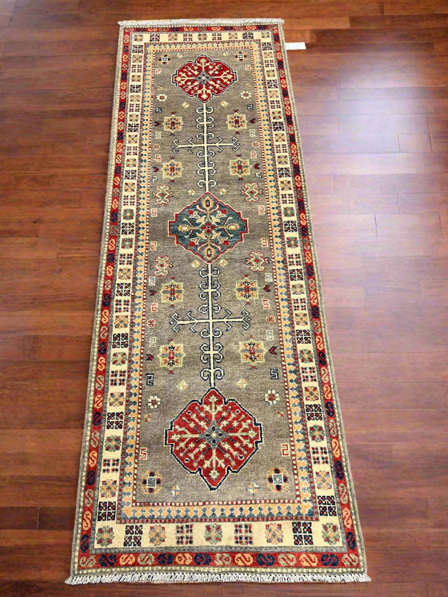 2' 9"X8' Kazak Gray Handmade Wool Runner Rug # 13790