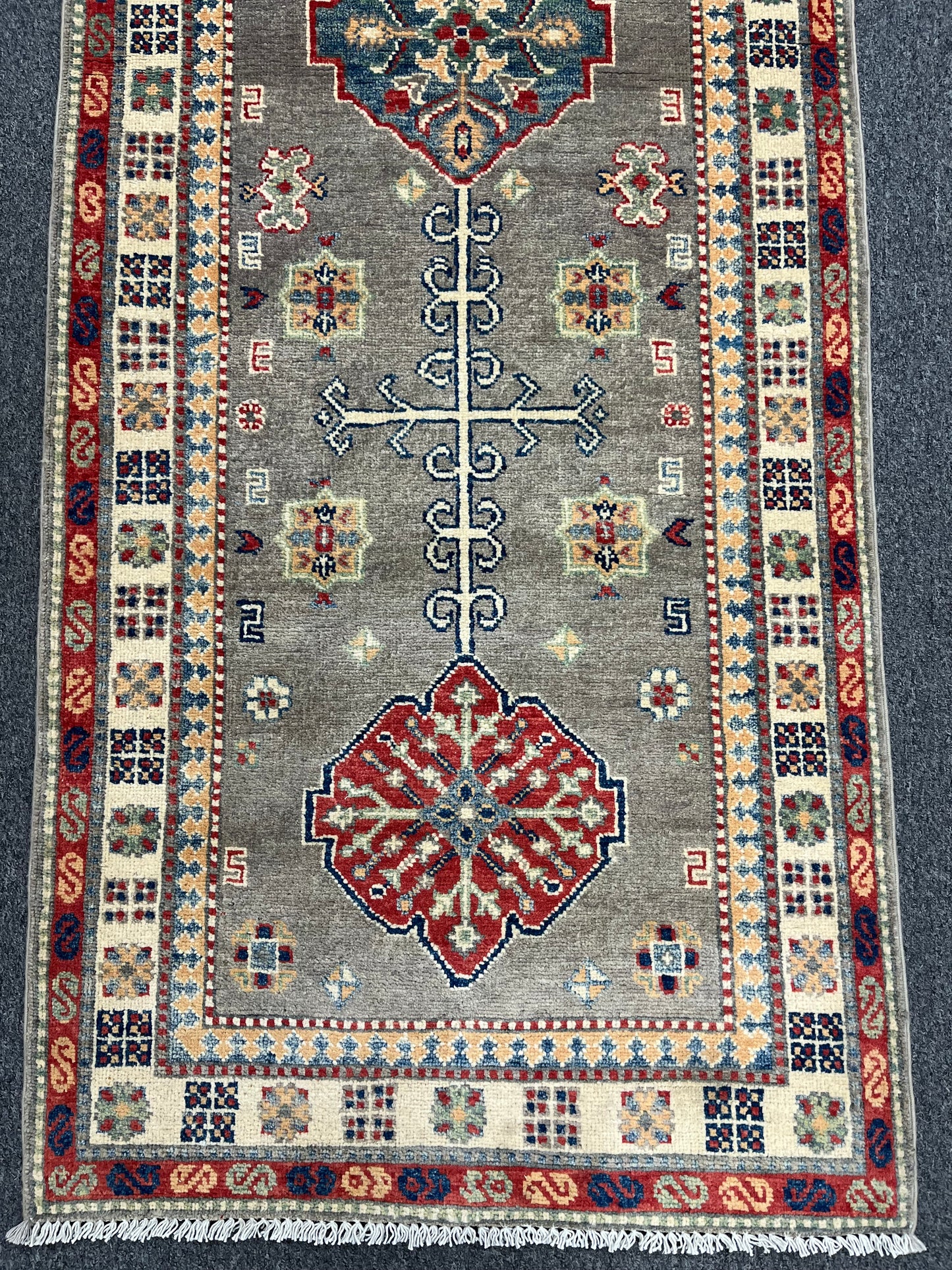 2' 9"X8' Kazak Gray Handmade Wool Runner Rug # 13790