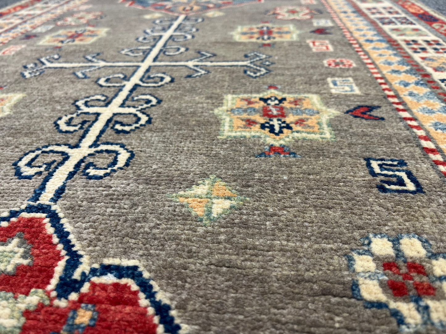 2' 9"X8' Kazak Gray Handmade Wool Runner Rug # 13790