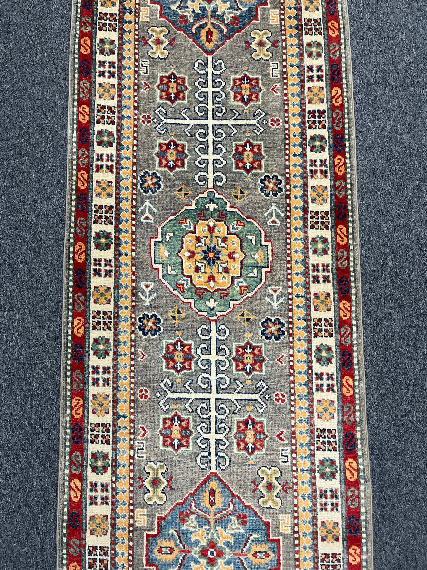 Kazak Gray 2' 5"X9' Handmade Wool Runner Rug # 13685