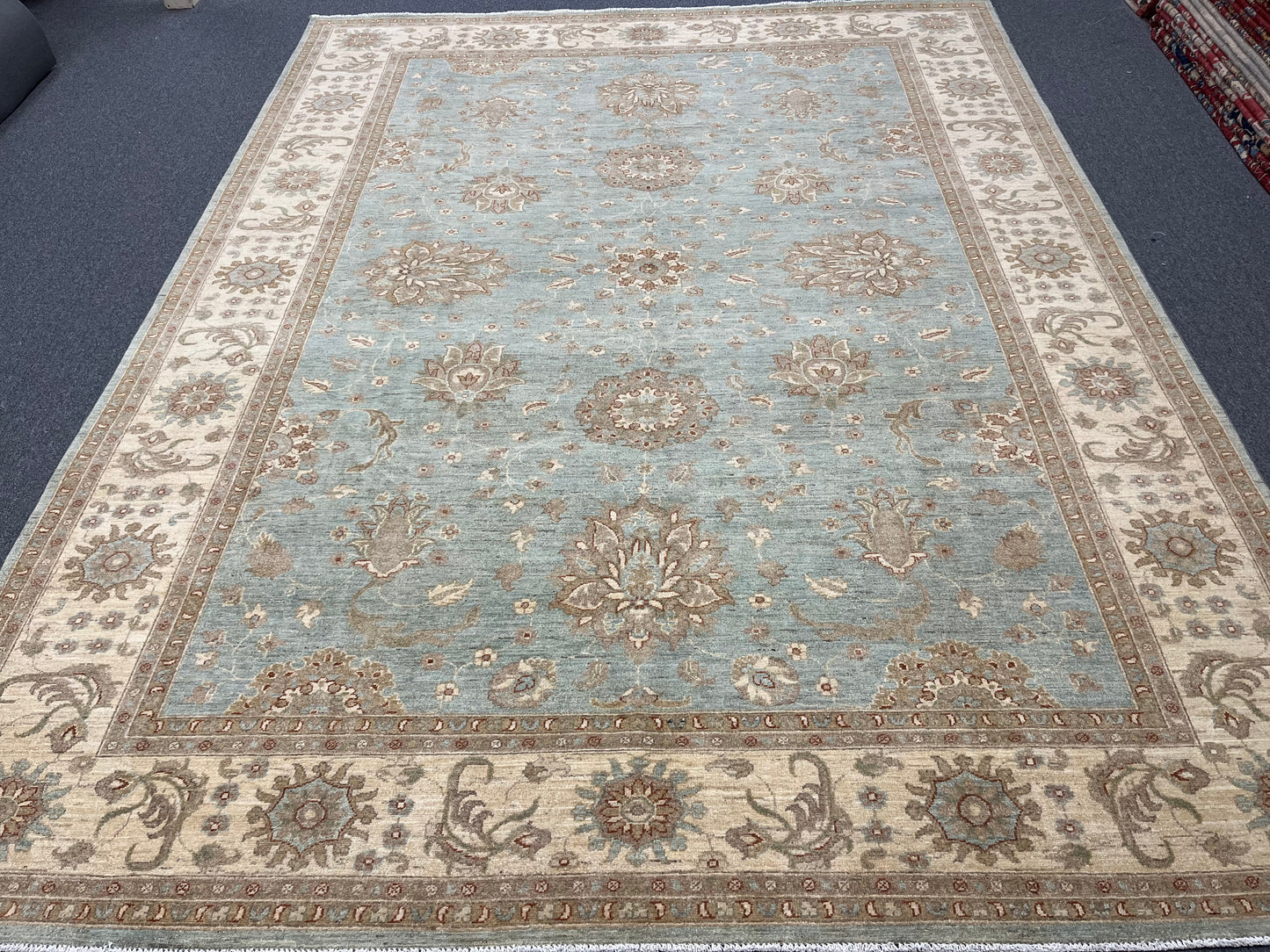 Oushak Chobi Soft Blue 9X12 Handmade Wool Rug # 14224