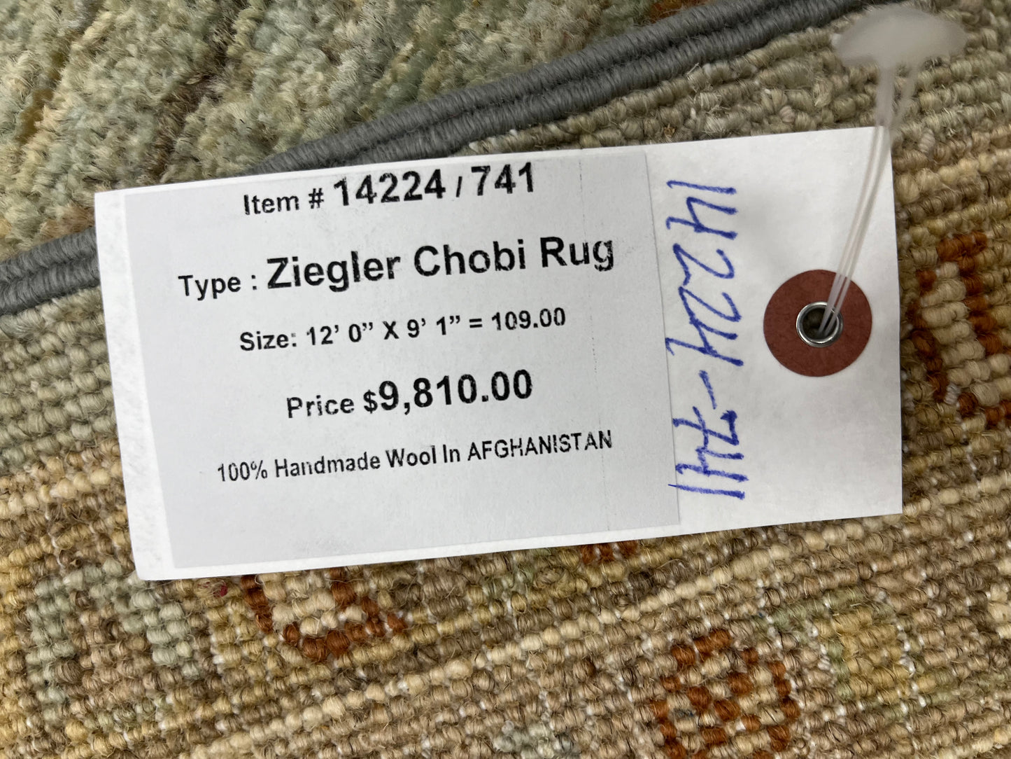Chobi Soft Blue 9X12 Handmade Wool Rug # 14224