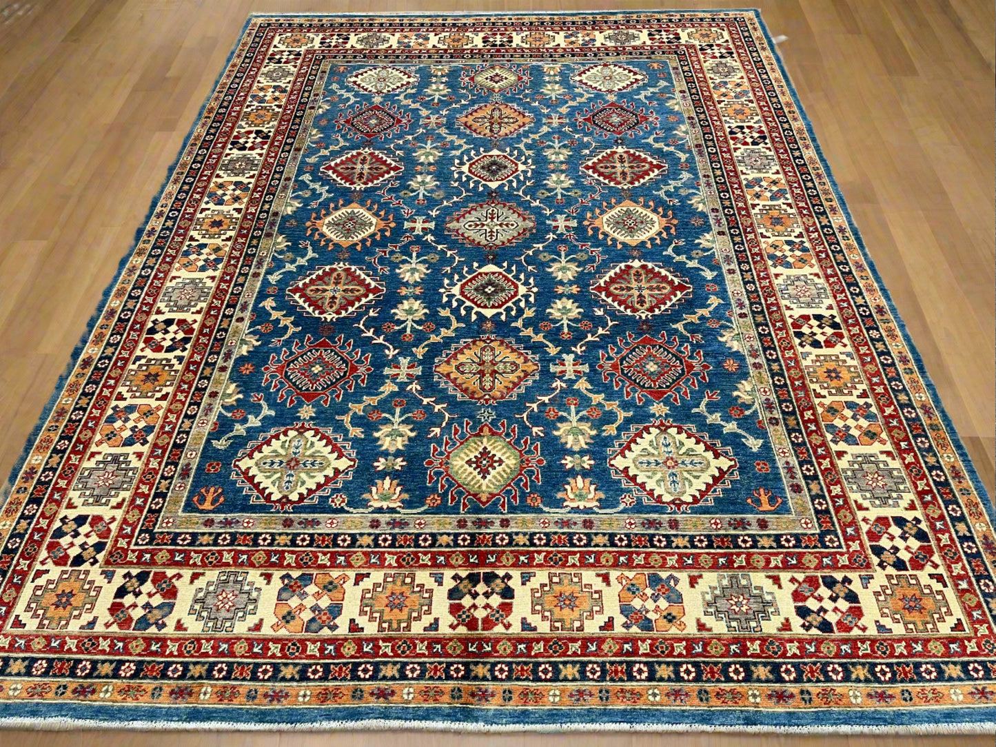 Kazak Light Blue 9X12 Handmade Wool Rug # 13711
