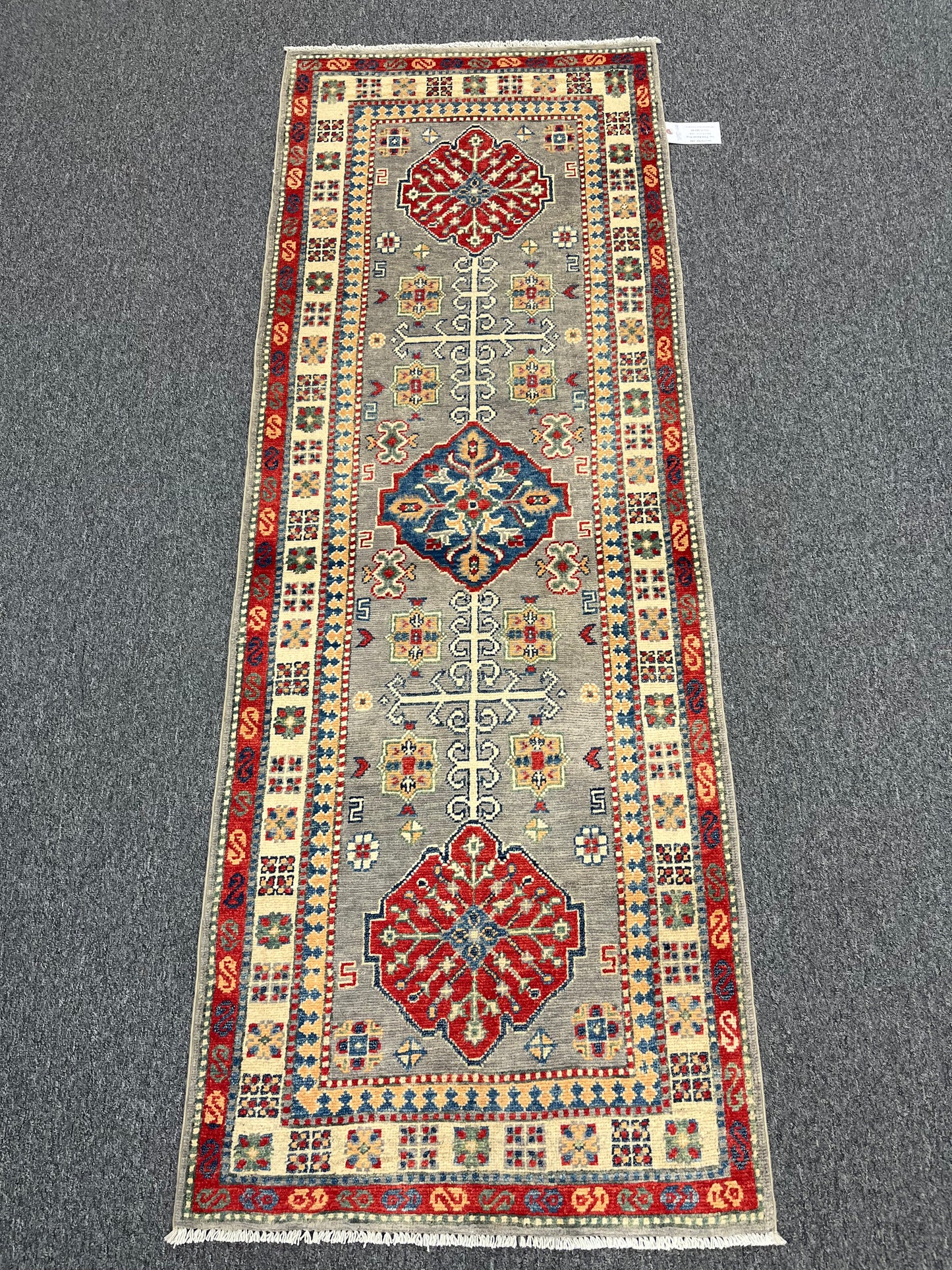 Runner Kazak Gray 2' 6"X7' Handmade Wool Rug # 13782