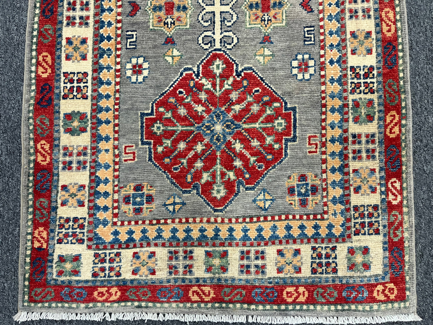 Runner Kazak Gray 2' 6"X7' Handmade Wool Rug # 13782