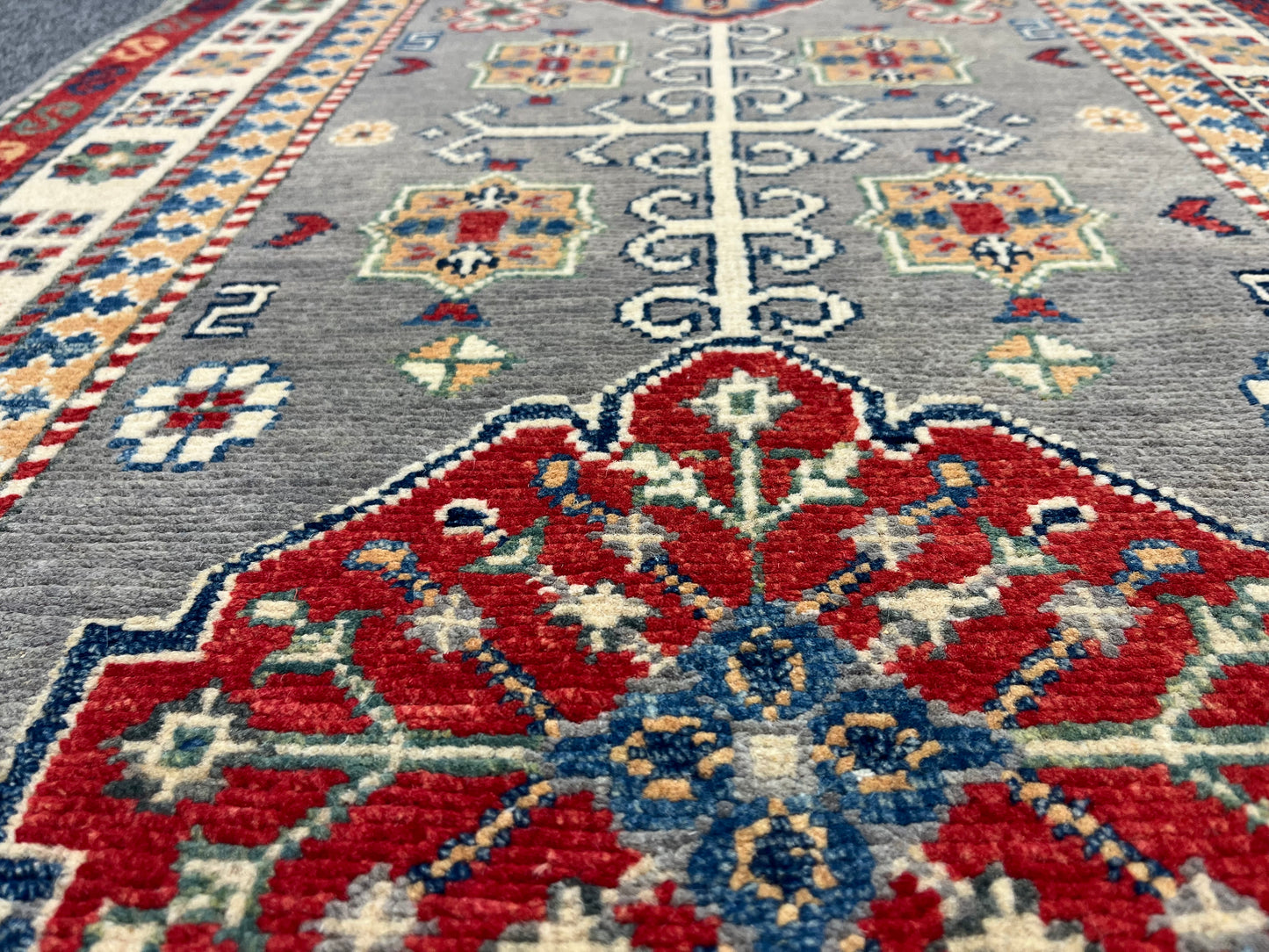 Runner Kazak Gray 2' 6"X7' Handmade Wool Rug # 13782