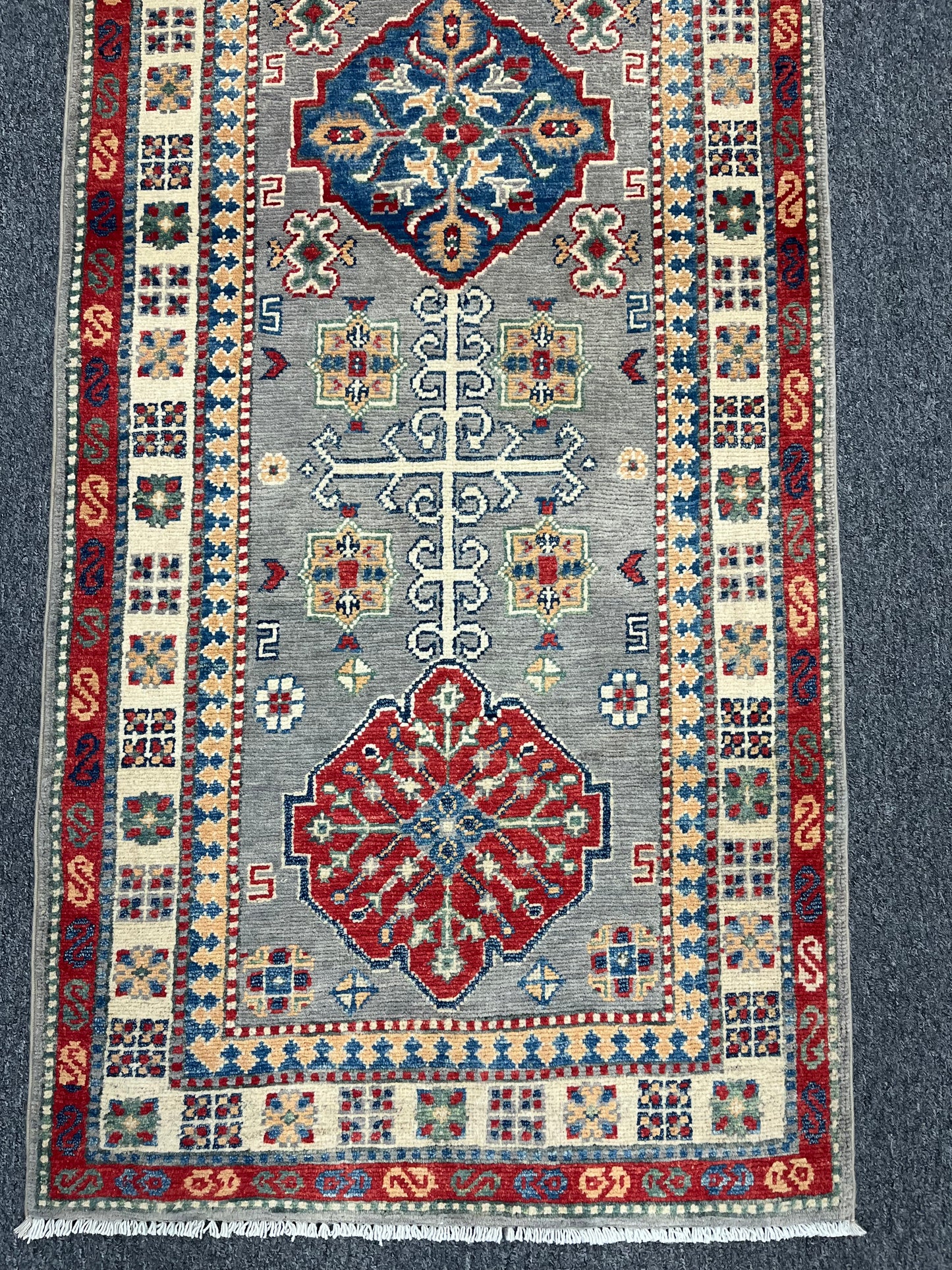 Runner Kazak Gray 2' 6"X7' Handmade Wool Rug # 13782