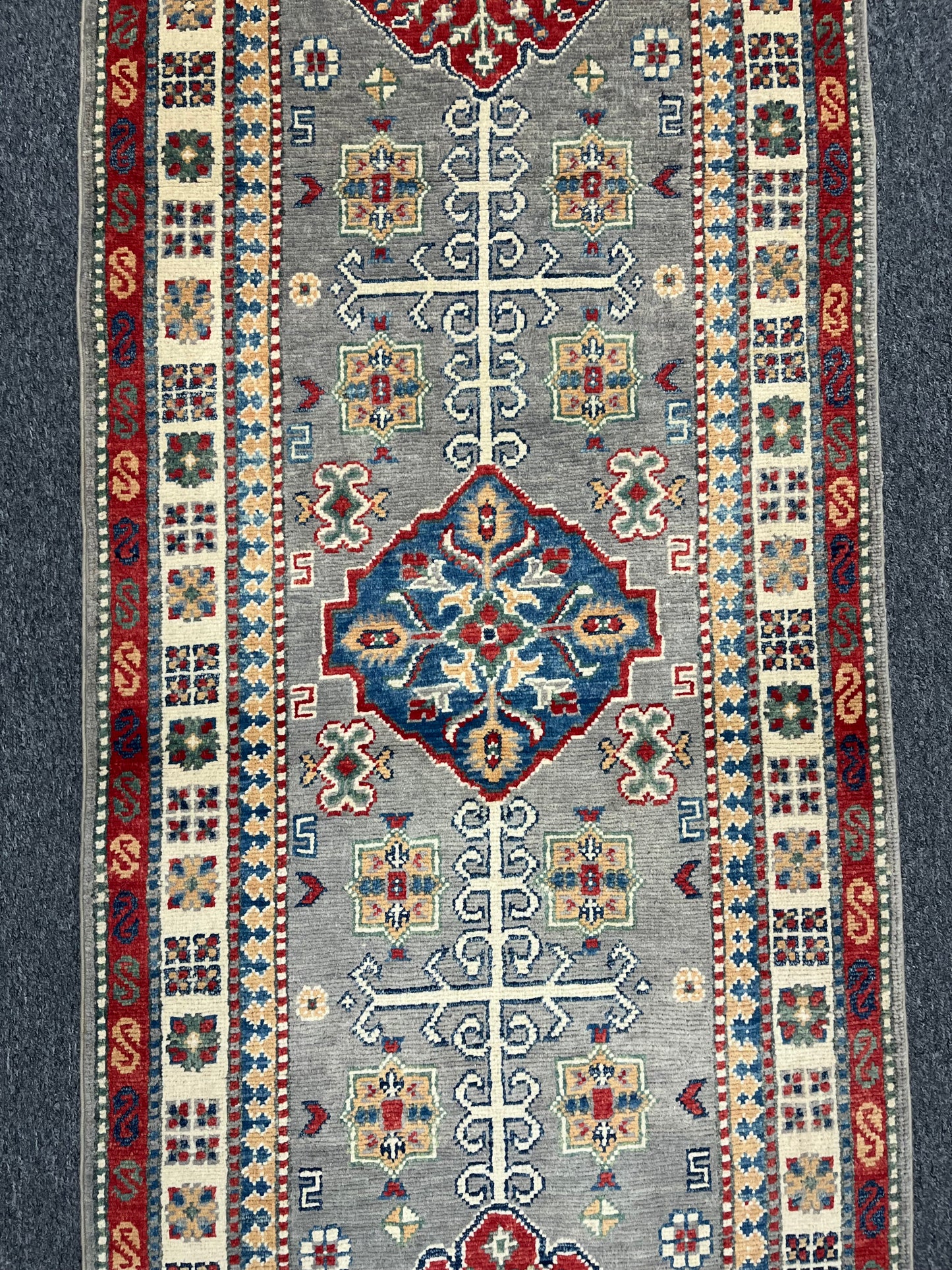 Runner Kazak Gray 2' 6"X7' Handmade Wool Rug # 13782