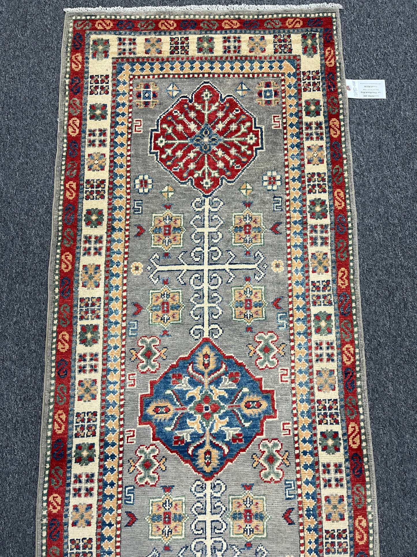 Runner Kazak Gray 2' 6"X7' Handmade Wool Rug # 13782