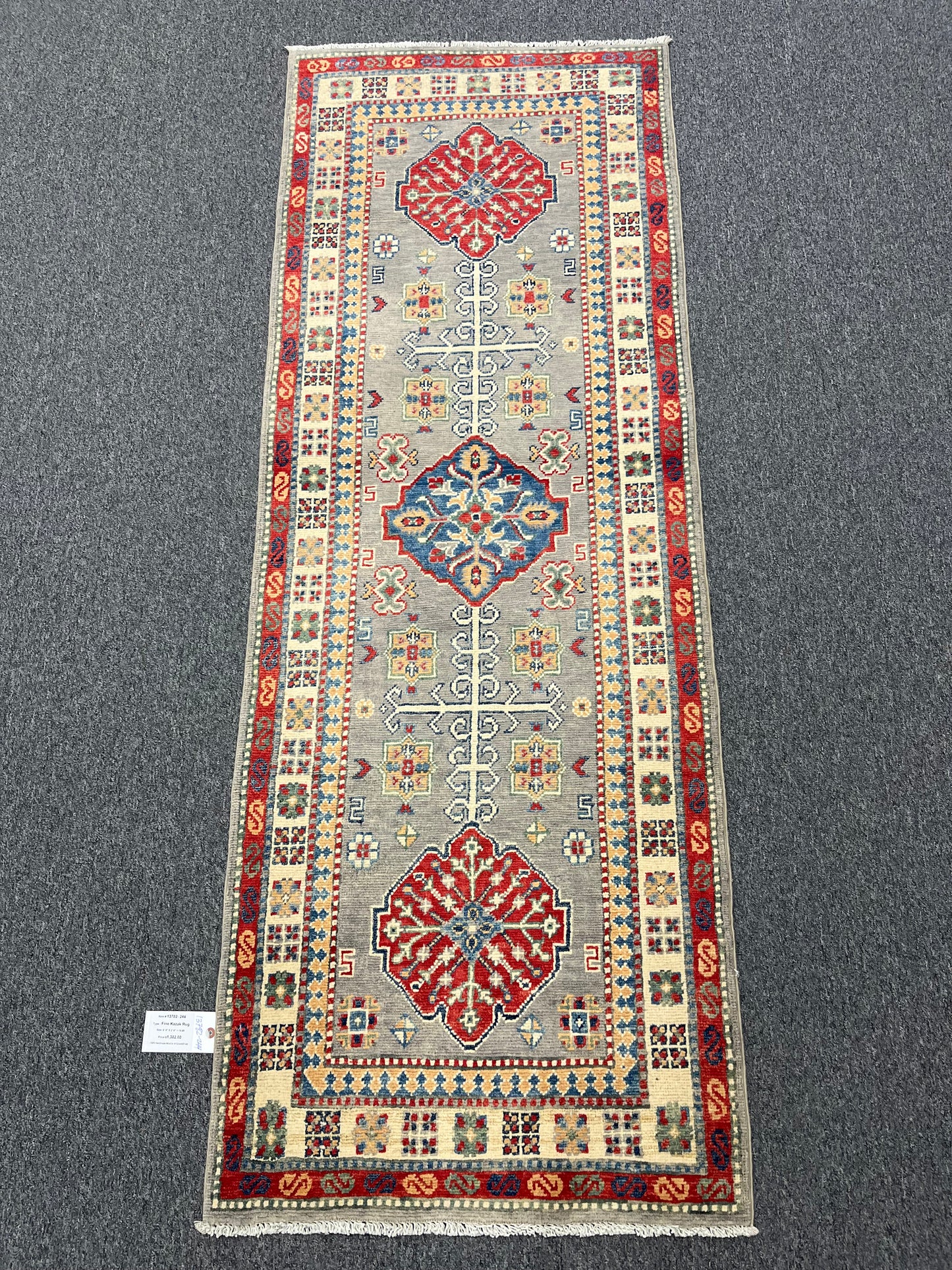 Runner Kazak Gray 2' 6"X7' Handmade Wool Rug # 13782
