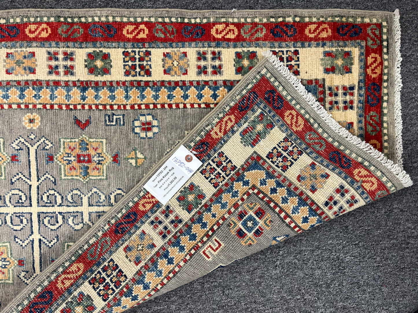 Runner Kazak Gray 2' 6"X7' Handmade Wool Rug # 13782
