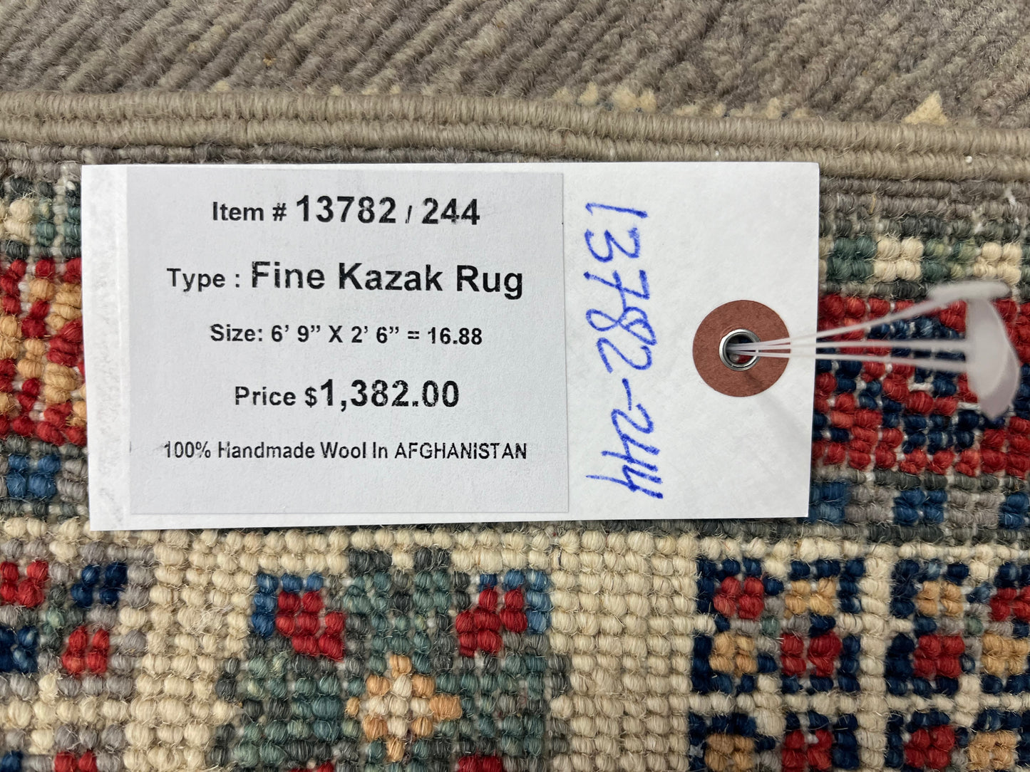 Runner Kazak Gray 2' 6"X7' Handmade Wool Rug # 13782