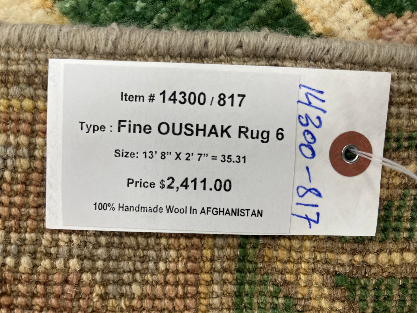 Silver Oushak 2' 7"X14' Handmade Wool Runner # 14300