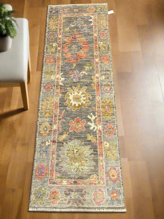 Gray/Silver Oushak 2' 7"X8' Handmade Wool Runner # 14305