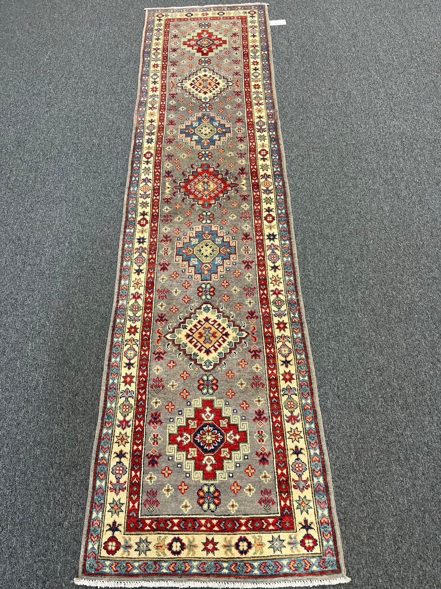 Runner Kazak Gray 2' 5"X10' Handmade Wool Rug # 13792