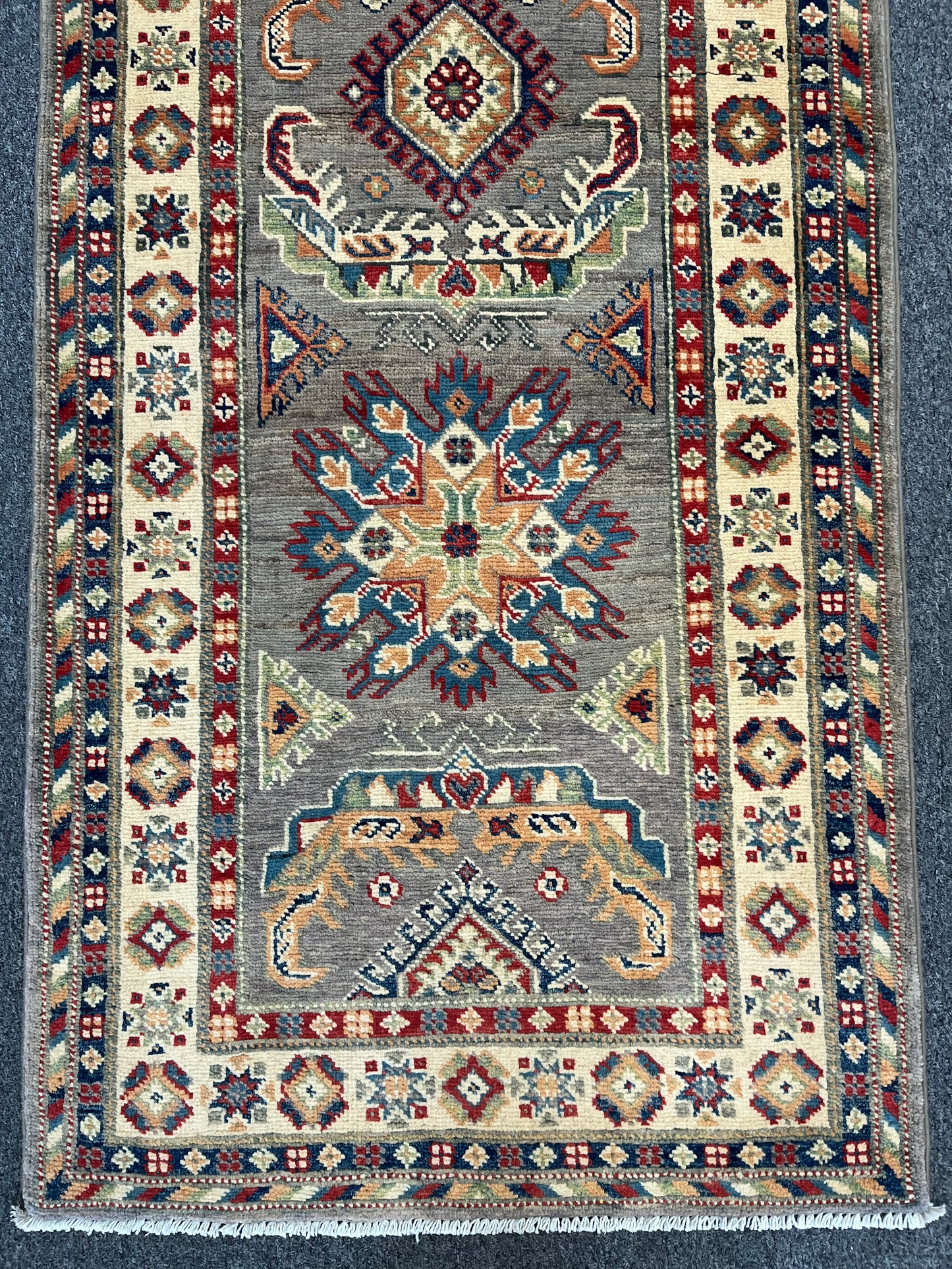 Kazak Runner Gray 2' 8"X10' Handmade Wool Rug # 13631
