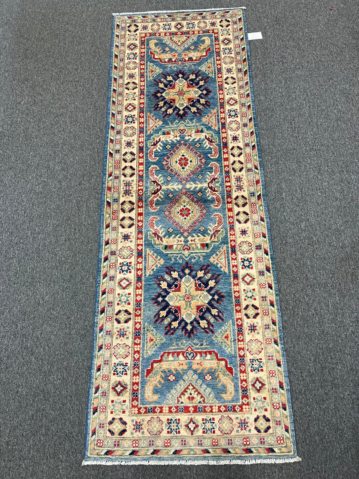 Kazak Runner Light Blue 2' 8"X8' Handmade Wool Rug # 13732