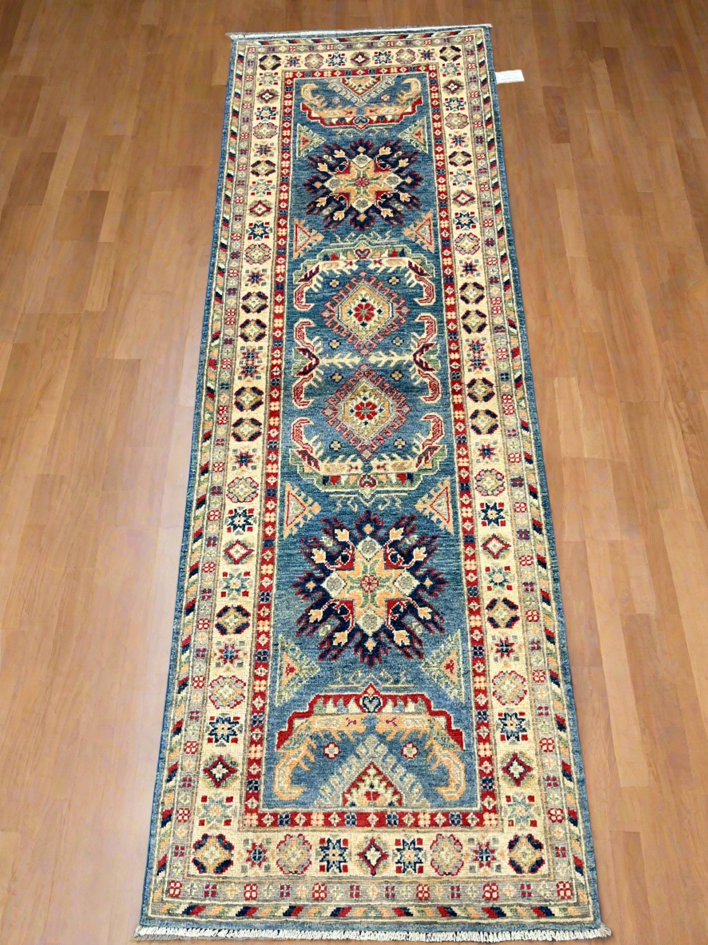 Kazak Runner Light Blue 2' 8"X8' Handmade Wool Rug # 13732
