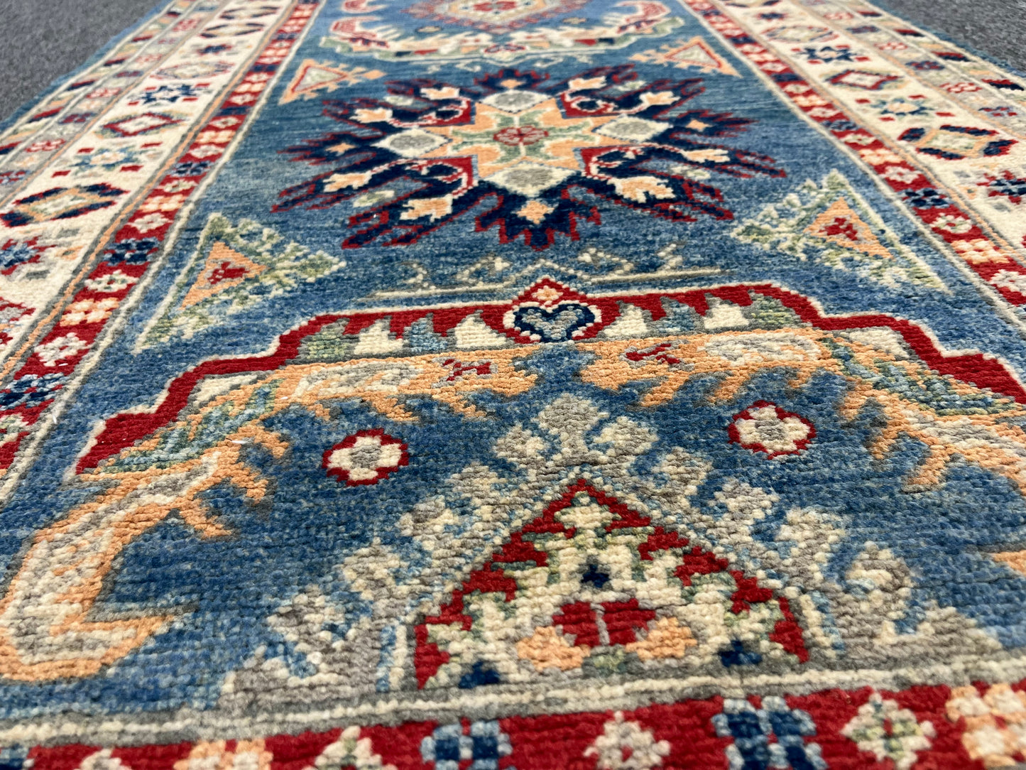 Kazak Runner Light Blue 2' 8"X8' Handmade Wool Rug # 13732