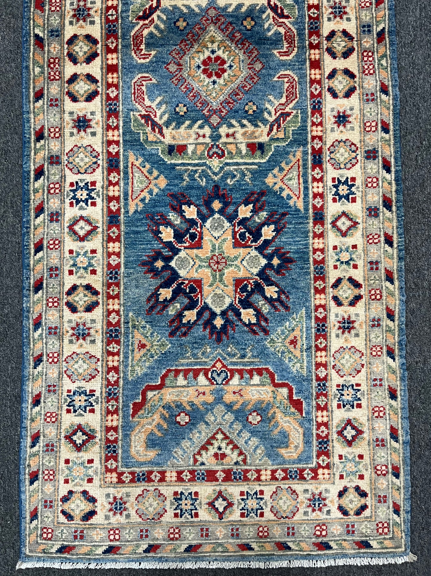 Kazak Runner Light Blue 2' 8"X8' Handmade Wool Rug # 13732