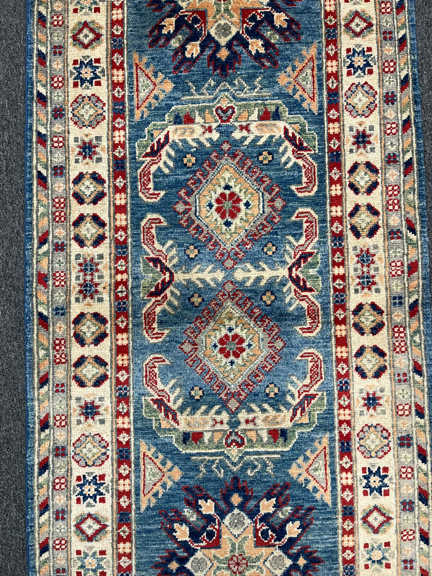 Kazak Runner Light Blue 2' 8"X8' Handmade Wool Rug # 13732
