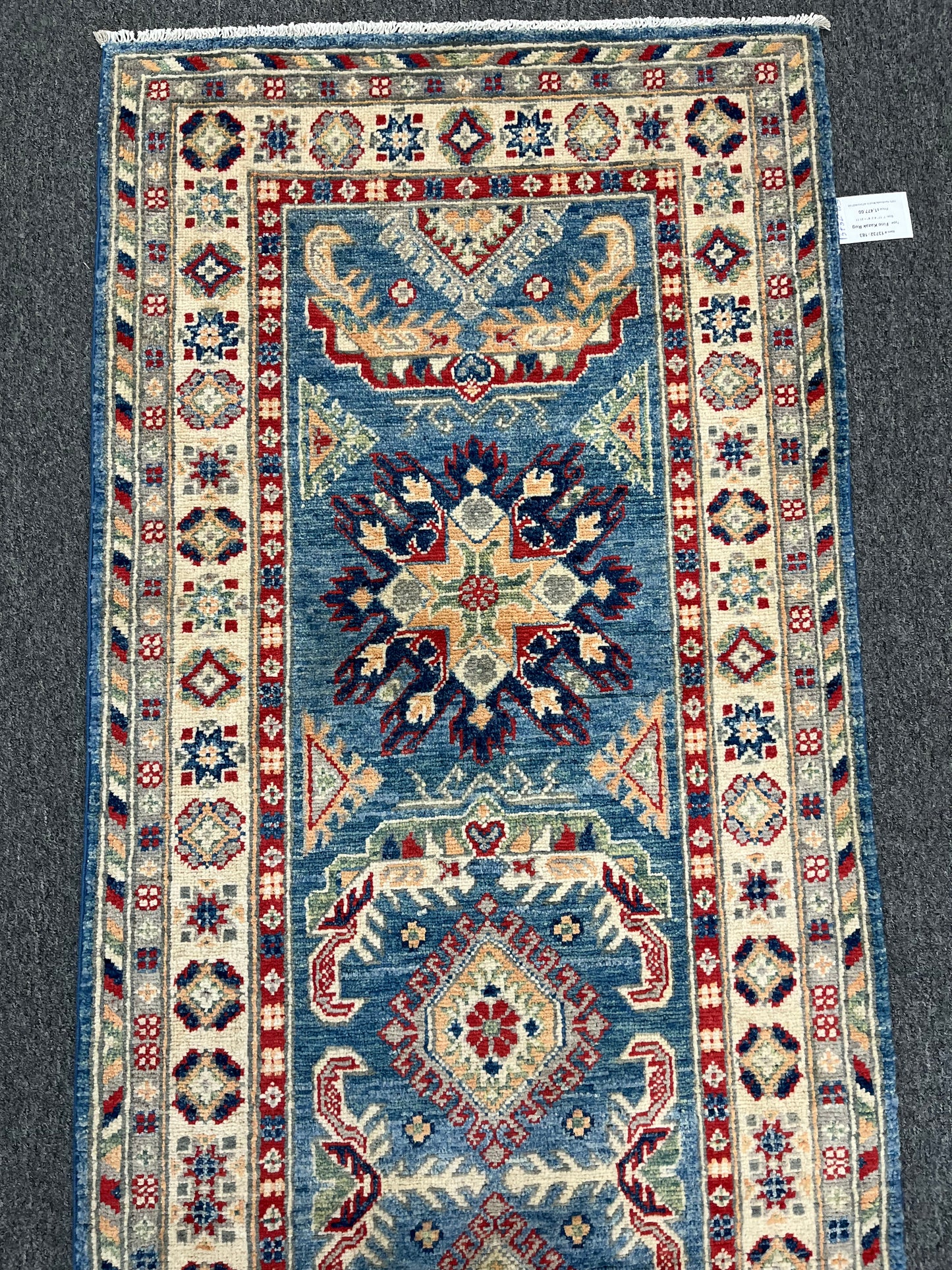 Kazak Runner Light Blue 2' 8"X8' Handmade Wool Rug # 13732