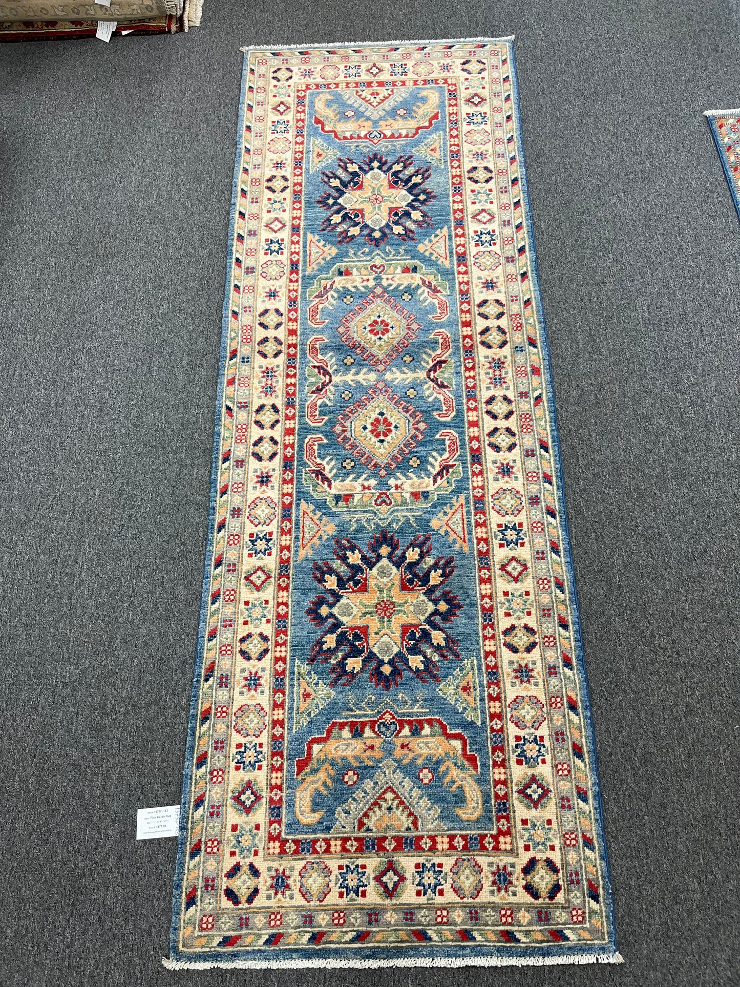 Kazak Runner Light Blue 2' 8"X8' Handmade Wool Rug # 13732