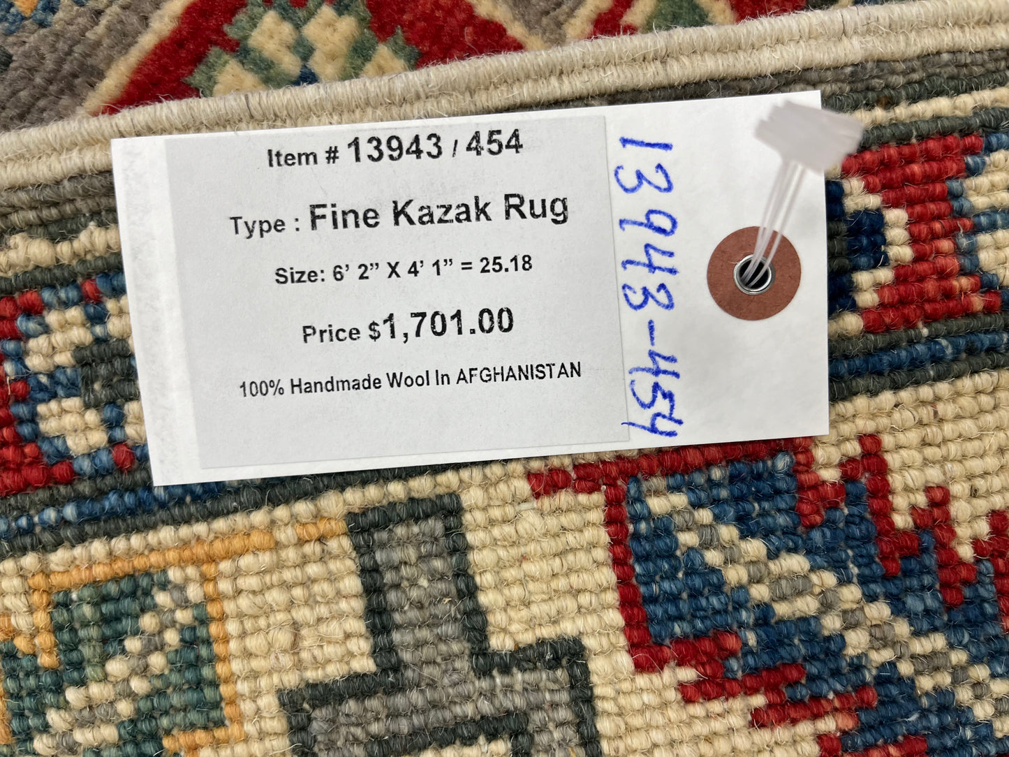 4X6 Kazak Gray Geometric Handmade Wool Rug # 13943