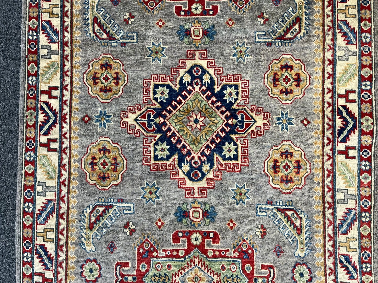 4X6 Gray Geometric Wool Kazak Area Rug # 13773
