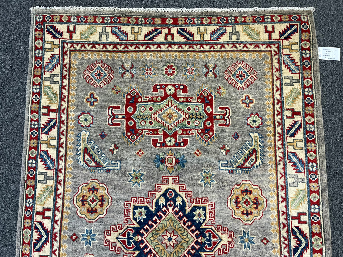 4X6 Gray Geometric Wool Kazak Area Rug # 13773