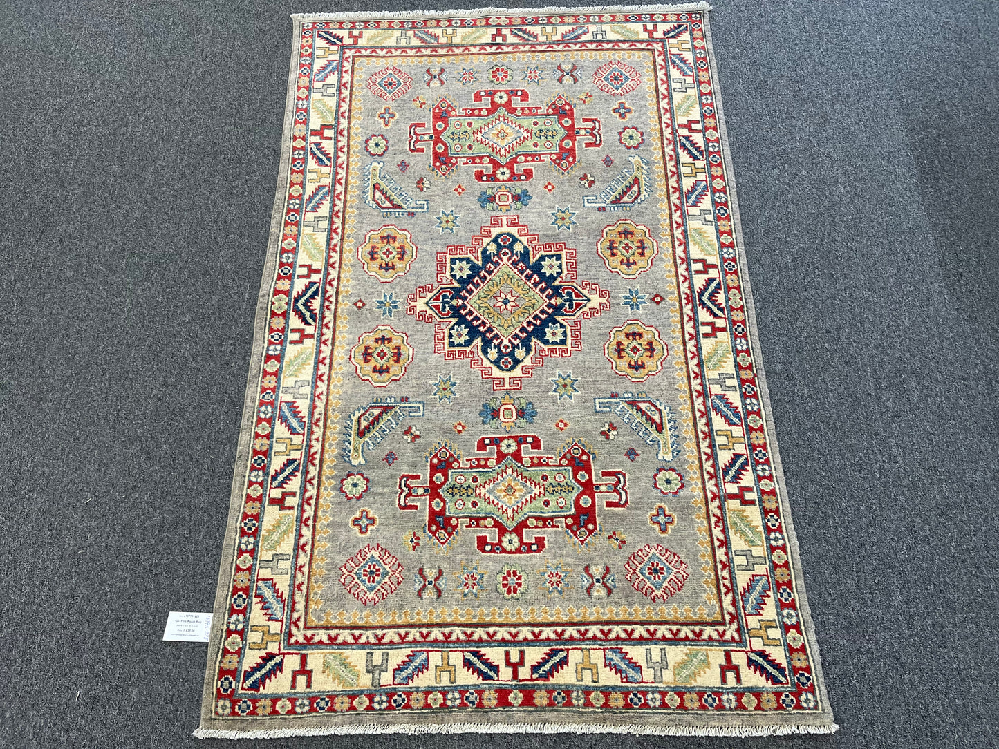 4X6 Gray Geometric Wool Kazak Area Rug # 13773