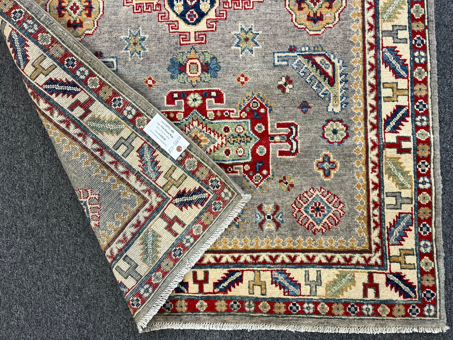 4X6 Gray Geometric Wool Kazak Area Rug # 13773