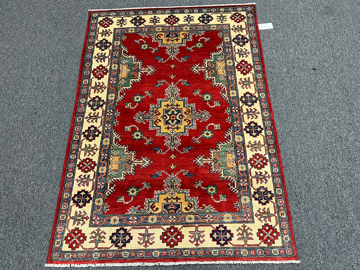 Red Kazak 4X6 Wool Handmade Rug # 13769