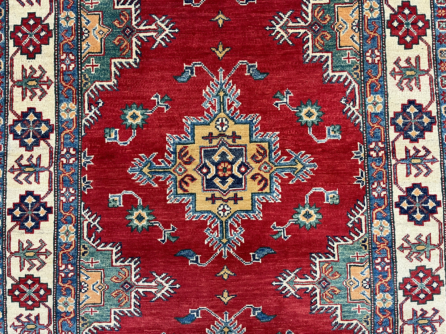 Red Kazak 4X6 Wool Handmade Rug # 13769