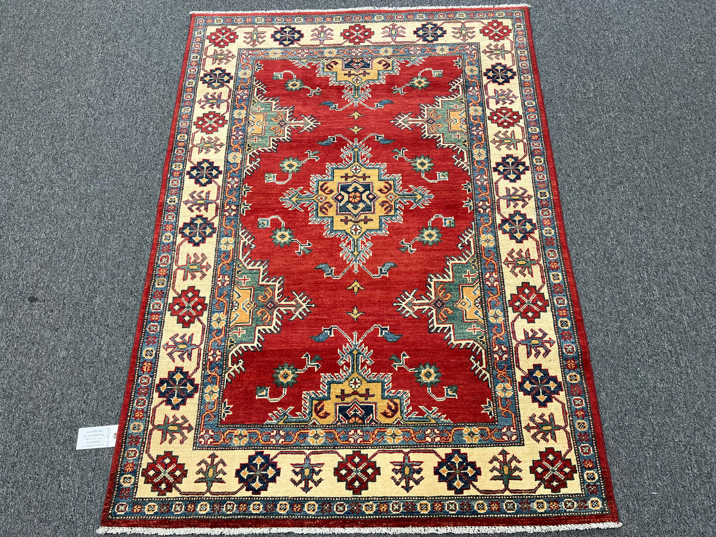 Red Kazak 4X6 Wool Handmade Rug # 13769