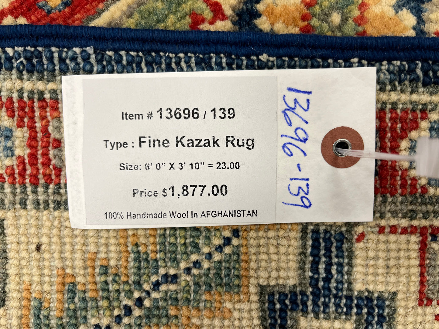 Navy Blue Kazak Rug 4X6 Wool Hand-knotted # 13696