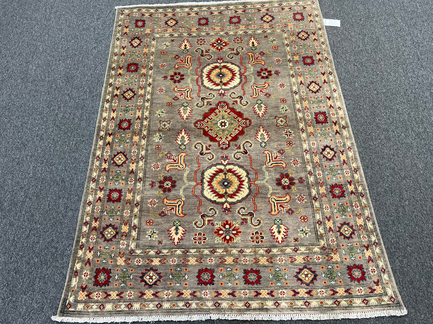 Kazak Soft Gray/Brown 4X6 Wool Handmade Rug # 13748