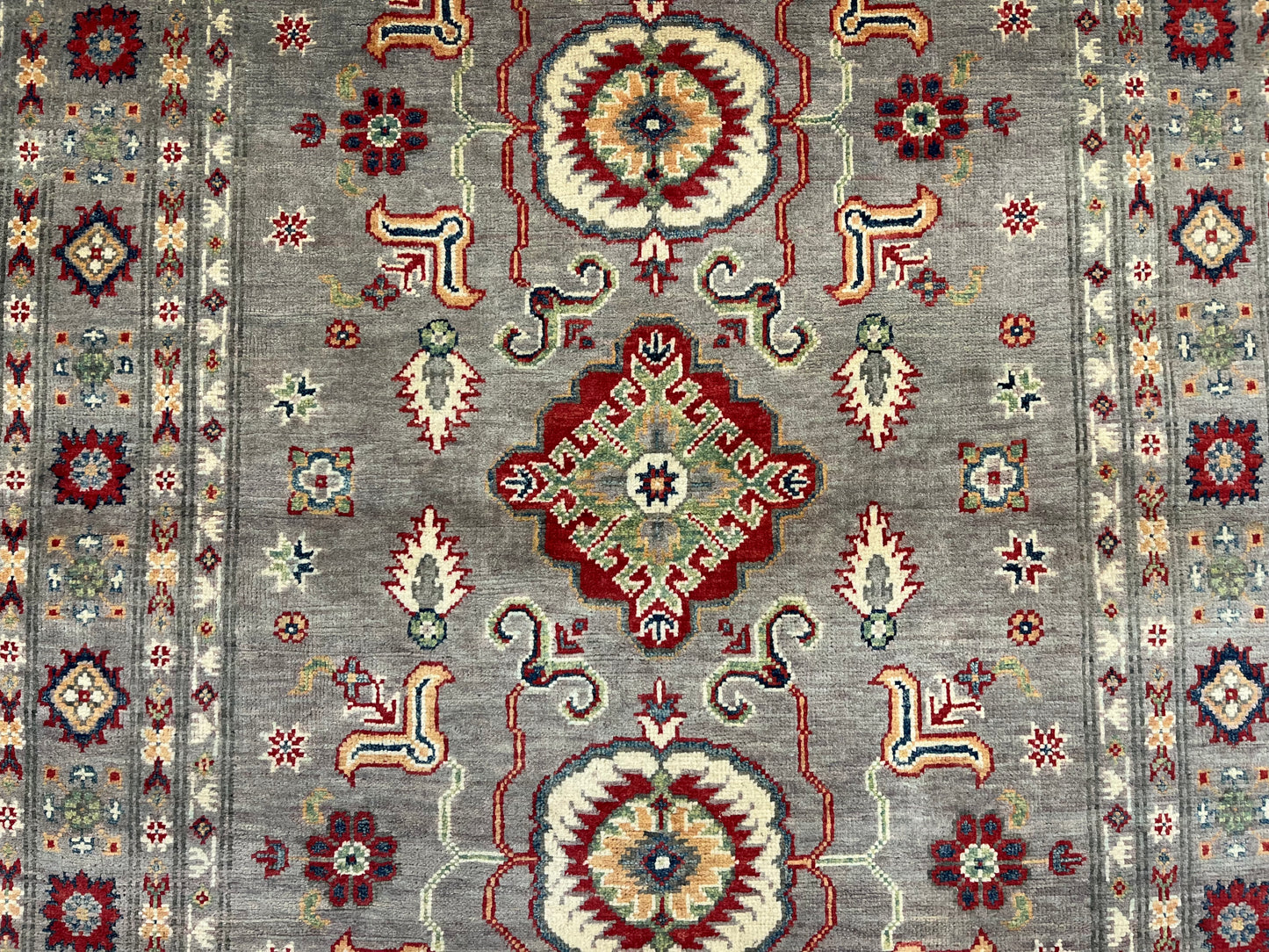 Kazak Soft Gray/Brown 4X6 Wool Handmade Rug # 13748