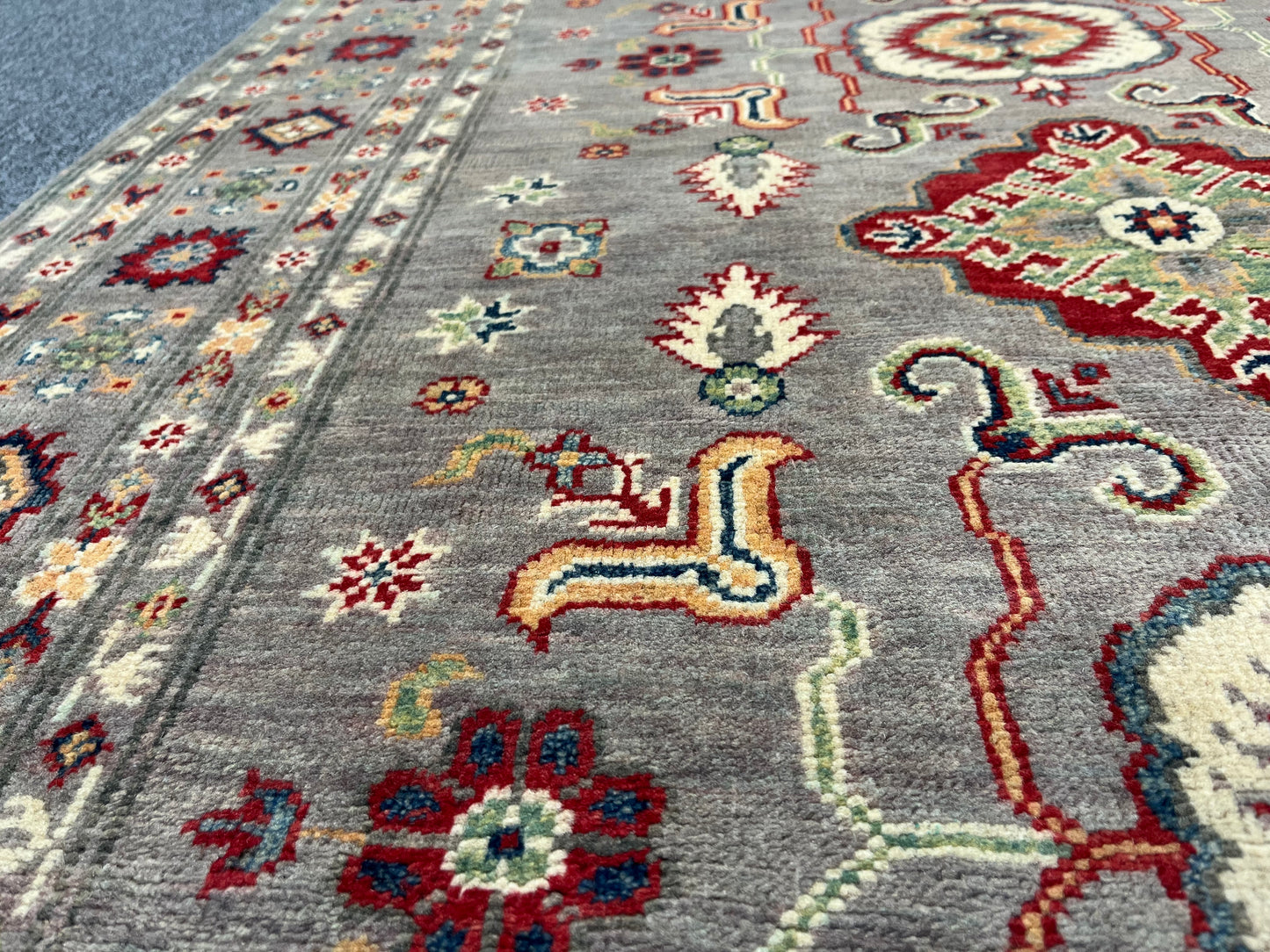Kazak Soft Gray/Brown 4X6 Wool Handmade Rug # 13748