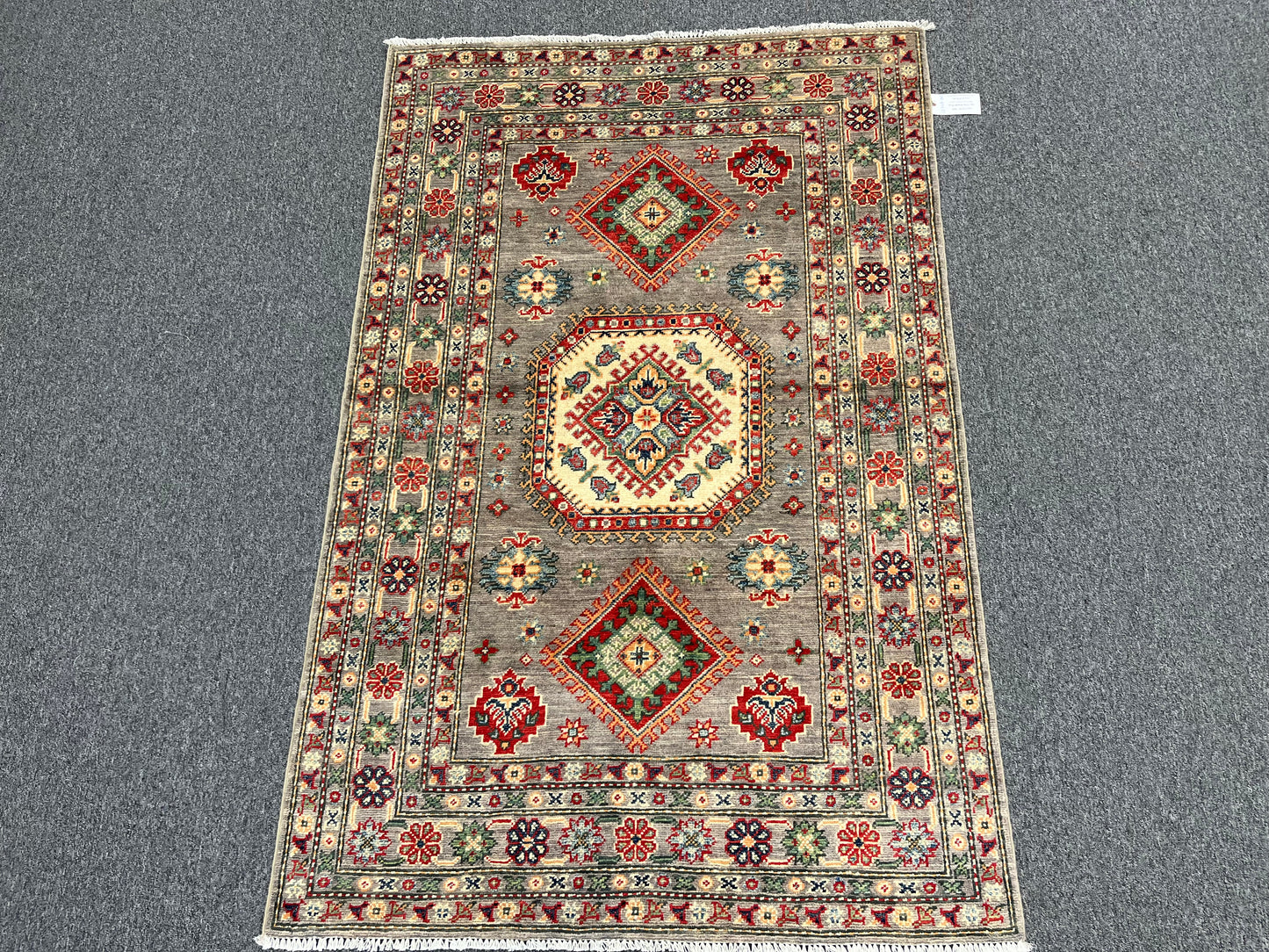 Kazak Soft Gray/Brown 4X6 Wool Handmade Rug # 13747