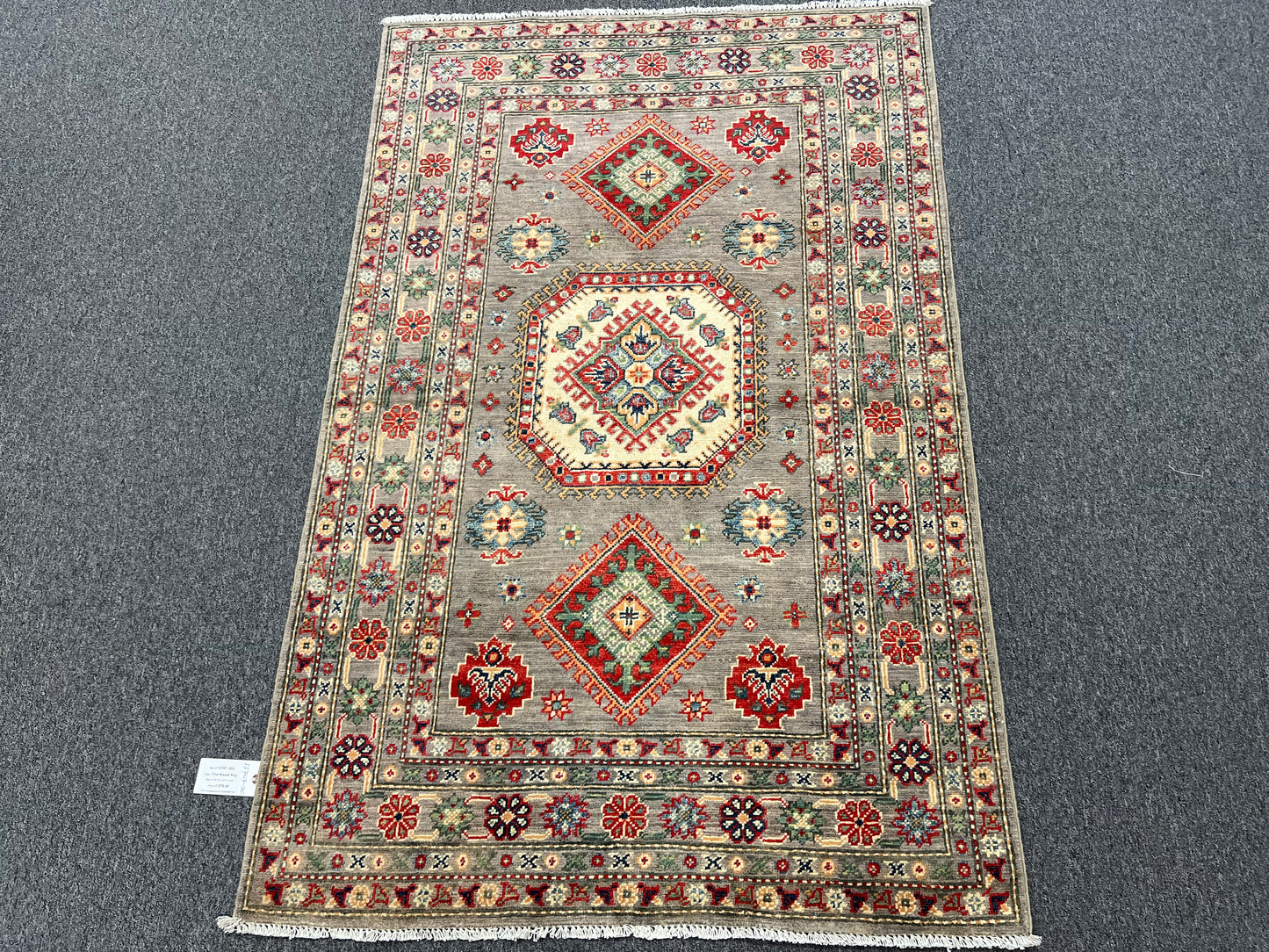 Kazak Soft Gray/Brown 4X6 Wool Handmade Rug # 13747