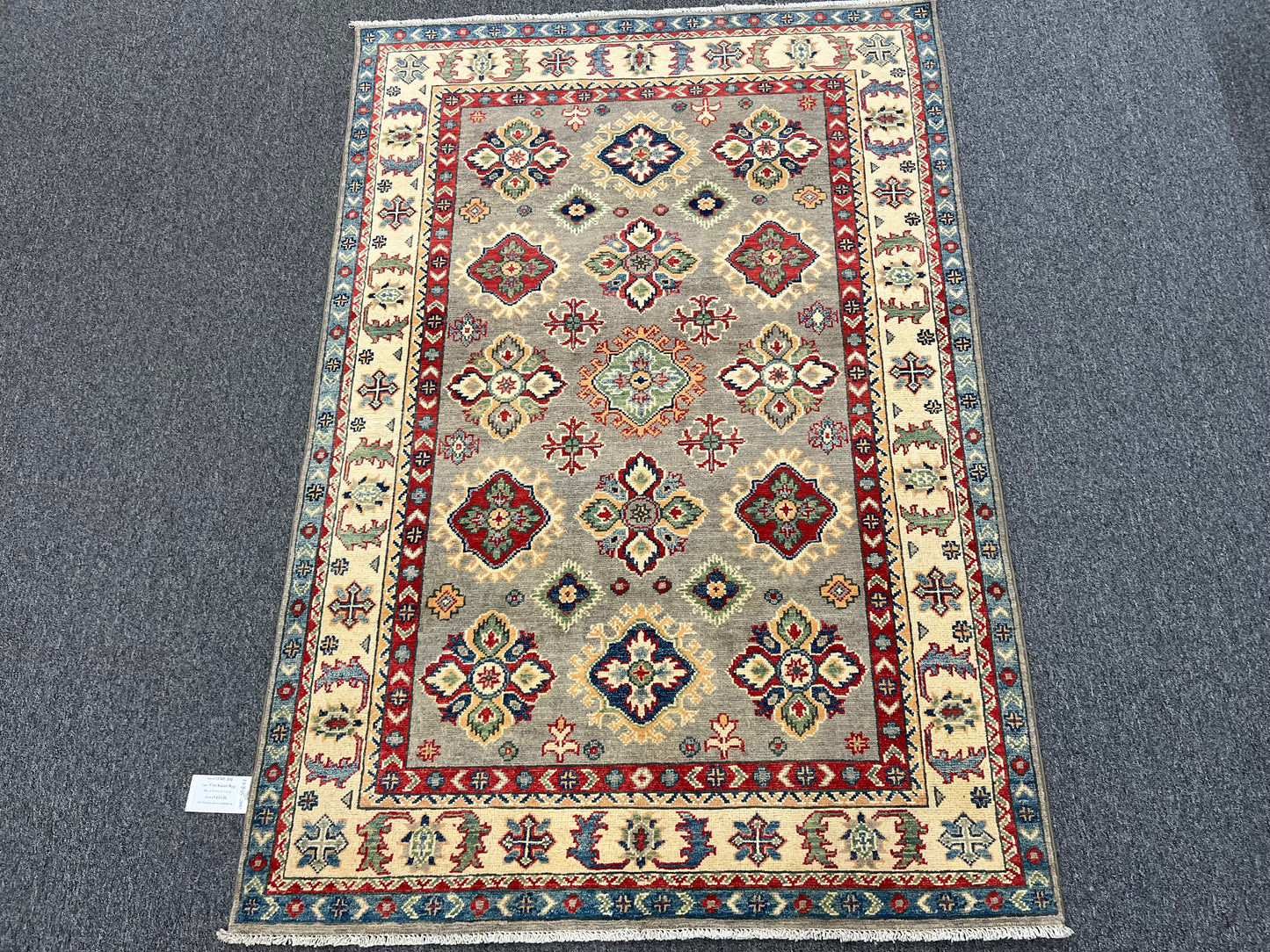 Handmade Gray Kazak 4X6 Oriental Rug # 13745