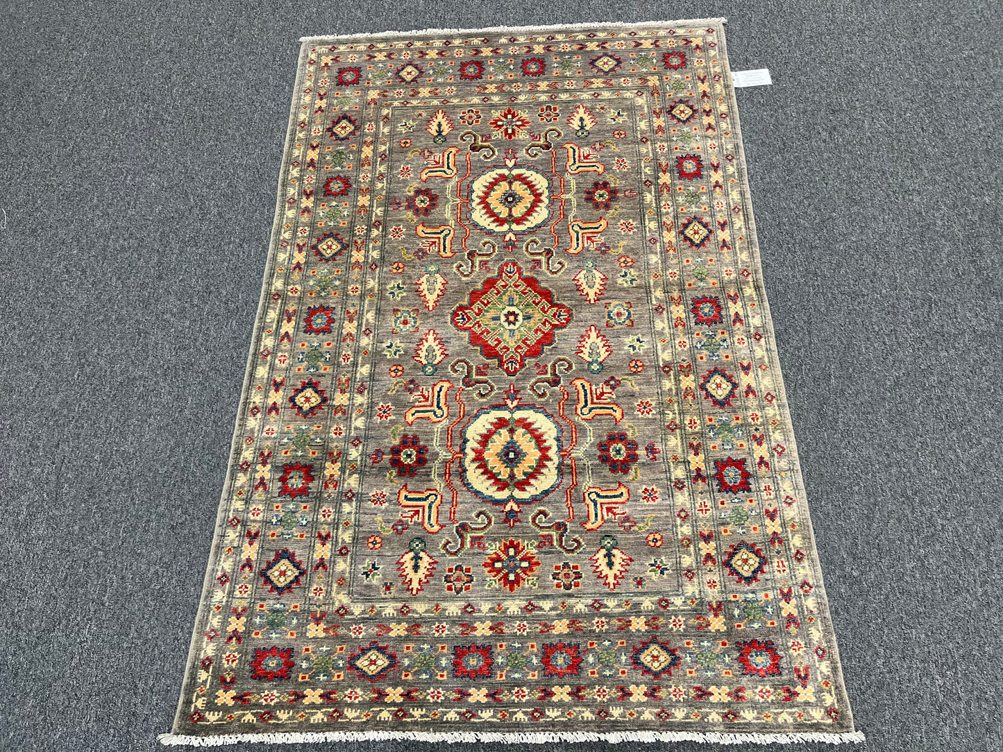 Gray Geometric Kazak 4X6 Oriental Rug # 13743