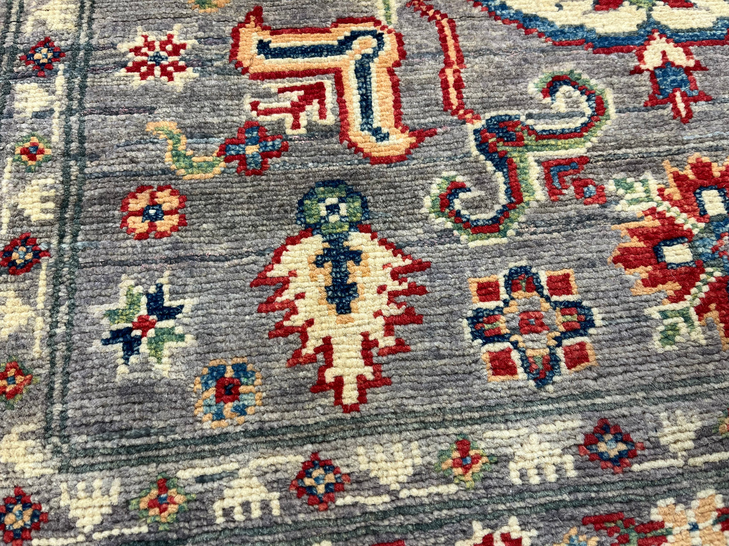 Gray Geometric Kazak 4X6 Oriental Rug # 13743