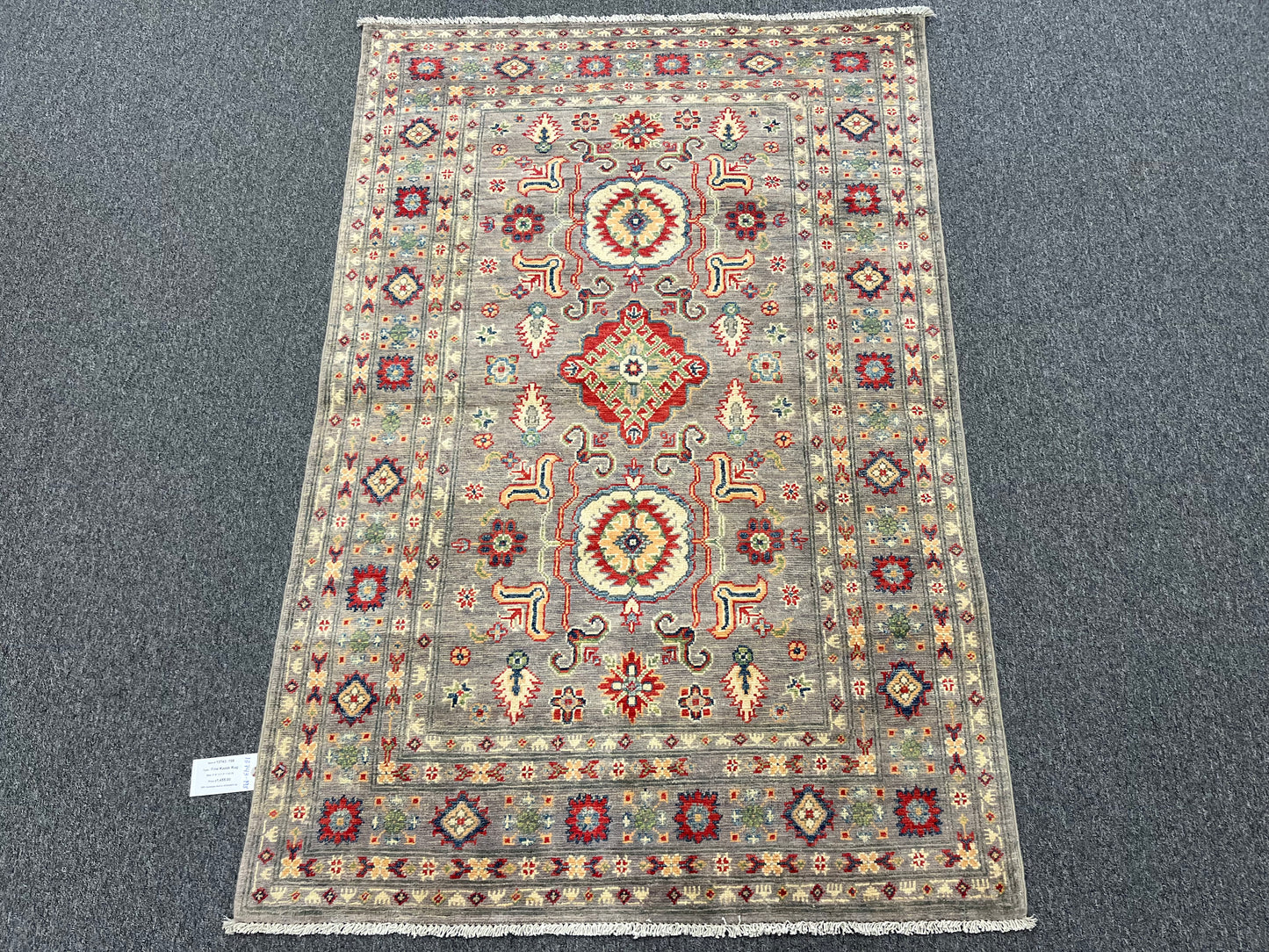 Gray Geometric Kazak 4X6 Oriental Rug # 13743