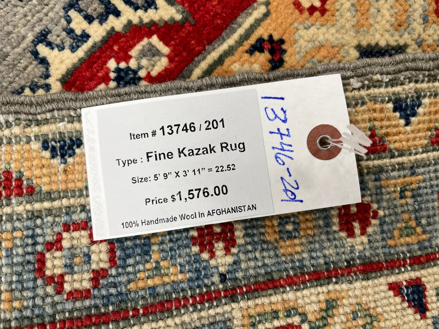 Gray Geometric Kazak 4X6 Oriental Rug # 13746
