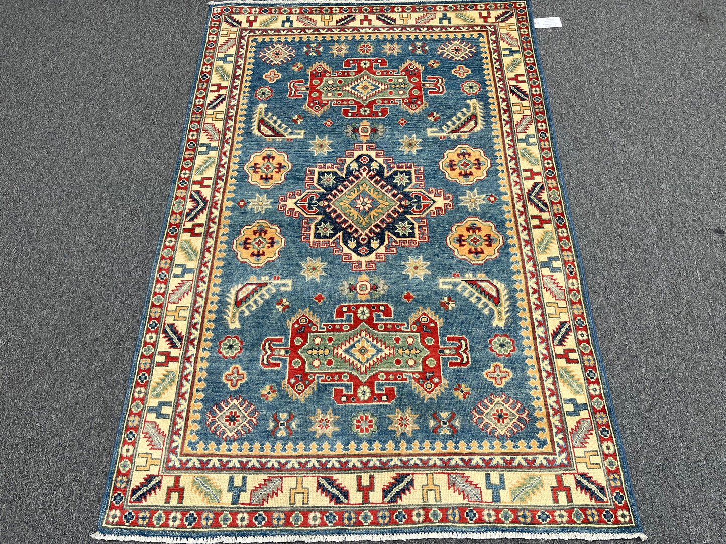 Handmade Light Blue Kazak 4X6 Oriental Wool Rug # 13742
