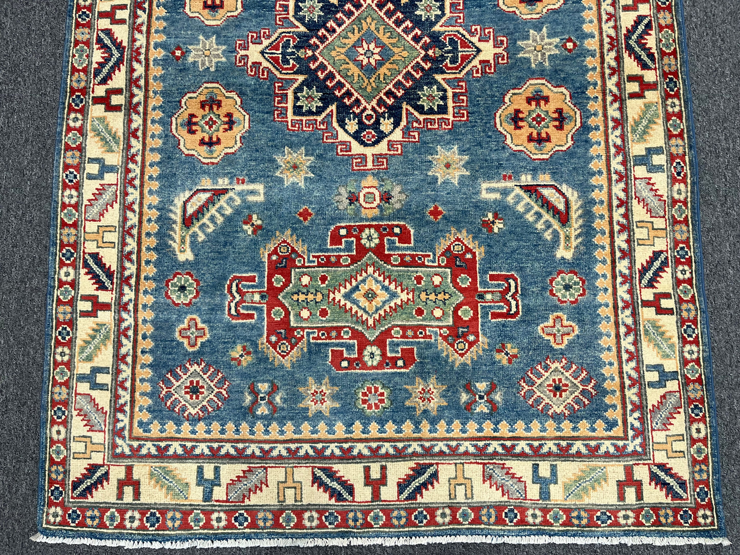 Handmade Light Blue Kazak 4X6 Oriental Wool Rug # 13742