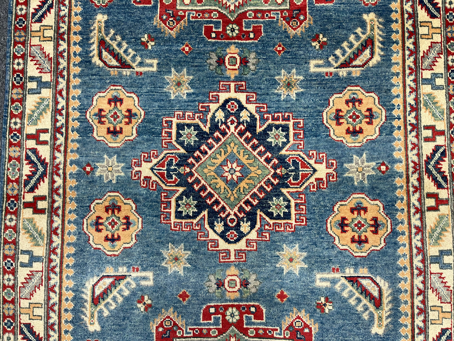 Handmade Light Blue Kazak 4X6 Oriental Wool Rug # 13742